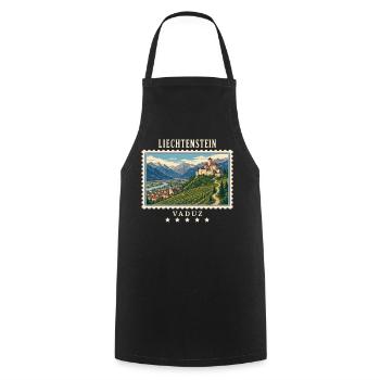 Liechtenstein Vaduz Vintage Reisemarke - Kochschürze - Schwarz - Vorne - AI Model Male 185 dark (185cm)