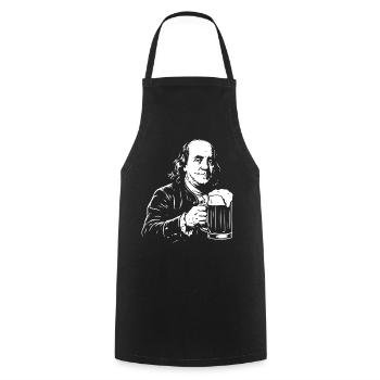 Benjamin Franklin drinking beer.  - Cooking Apron - black - Front - AI Model Male 185 dark (185cm)