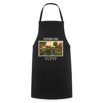 Niederlande Giethoorn Vintage Reisemarke - Kochschürze - Schwarz - Vorne - AI Model Male 185 dark (185cm)