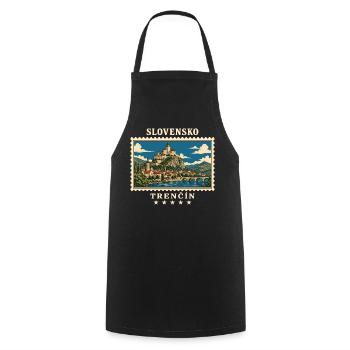 Slowakei Trenčín Vintage Reisemarke - Kochschürze - Schwarz - Vorne - AI Model Male 185 dark (185cm)