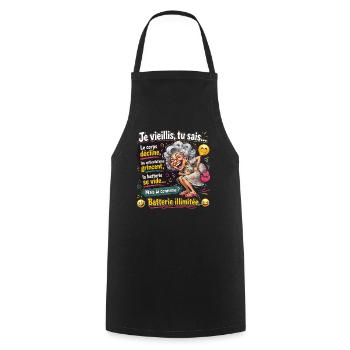 T-shirt Humour Vieillesse Je Vieillis Tu Sais Batt - Tablier de cuisine - noir - Devant - AI Model Male 185 dark (185cm)