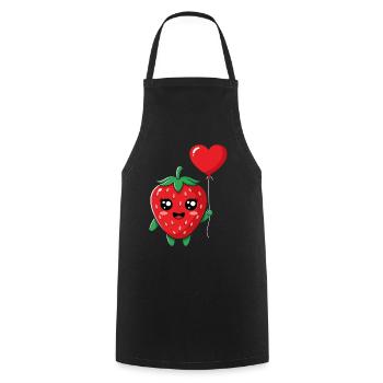 Fraise câline avec ballon en forme de cœur - Tablier de cuisine - noir - Devant - AI Model Male 185 dark (185cm)