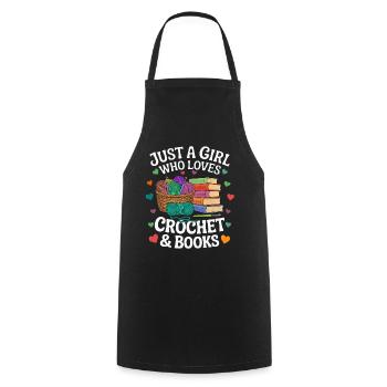 crochet_and_books fille adore le crochet et les livres - Tablier de cuisine - noir - Devant - AI Model Male 185 dark (185cm)