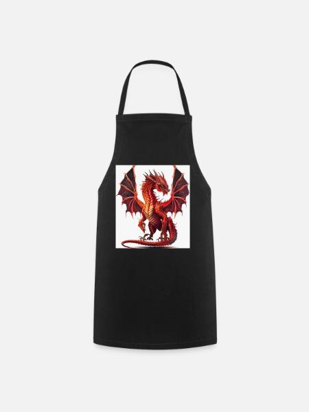 Fire Red Dragon Watercolor - Cooking Apron - black