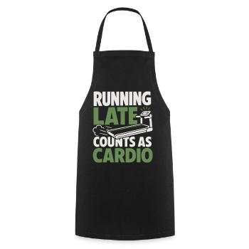 Courir tard compte comme un tapis de course cardio - Tablier de cuisine - noir - Devant - AI Model Male 185 dark (185cm)
