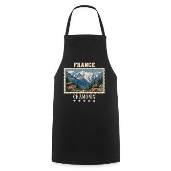 Frankreich Chamonix Vintage Reisemarke - Kochschürze - Schwarz - Vorne - AI Model Male 185 dark (185cm)
