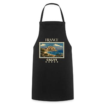Frankreich Calvi Vintage Reisemarke - Kochschürze - Schwarz - Vorne - AI Model Male 185 dark (185cm)