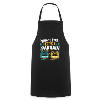 Veux-tu être mon parrain, Demande parrain gamer - Tablier de cuisine - noir - Devant - AI Model Male 185 dark (185cm)