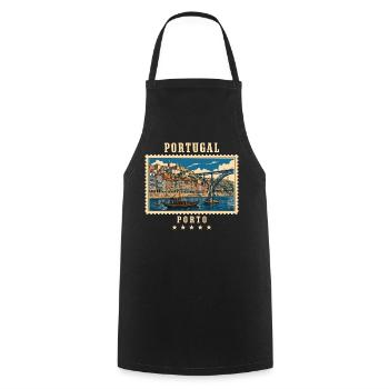 Portugal Porto Vintage Reisemarke - Kochschürze - Schwarz - Vorne - AI Model Male 185 dark (185cm)
