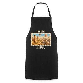 Türkiye Göreme Vintage Reisemarke - Kochschürze - Schwarz - Vorne - AI Model Male 185 dark (185cm)