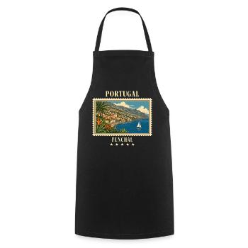 Portugal Funchal Vintage Reisemarke - Kochschürze - Schwarz - Vorne - AI Model Male 185 dark (185cm)