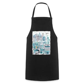 New York City Watercolor Skyline - Kochschürze - Schwarz - Vorne - AI Model Male 185 dark (185cm)