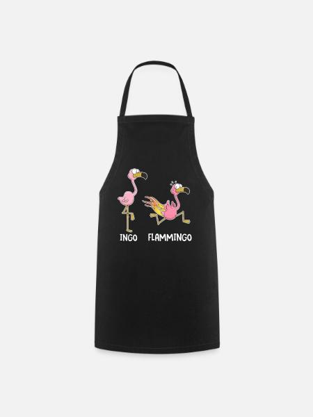Ingo & Flammingo – Lustige Flamingos - Kochschürze - Schwarz