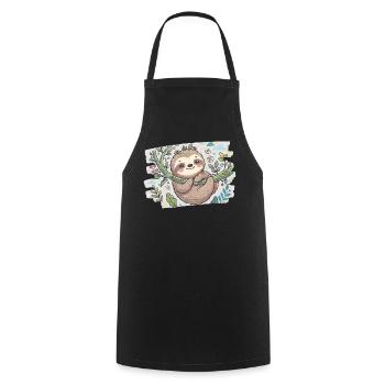Niedliches Faultier auf Ast mit Blumen - Kochschürze - Schwarz - Vorne - AI Model Male 185 dark (185cm)