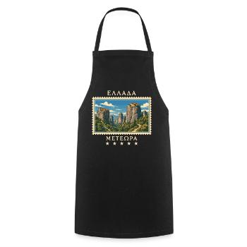 Griechenland Meteora Vintage Reisemarke - Kochschürze - Schwarz - Vorne - AI Model Male 185 dark (185cm)