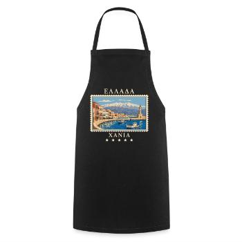 Griechenland Chania Vintage Reisemarke - Kochschürze - Schwarz - Vorne - AI Model Male 185 dark (185cm)