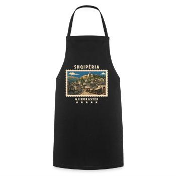 Albanien Gjirokastër Vintage Reisemarke - Kochschürze - Schwarz - Vorne - AI Model Male 185 dark (185cm)