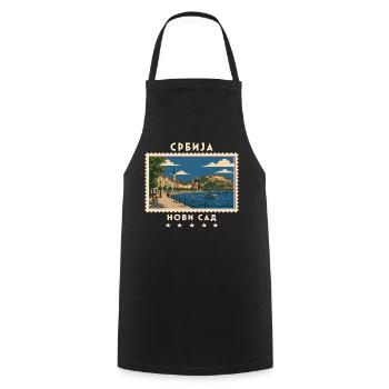 Serbien Novi Sad Vintage Reisemarke - Kochschürze - Schwarz - Vorne - AI Model Male 185 dark (185cm)