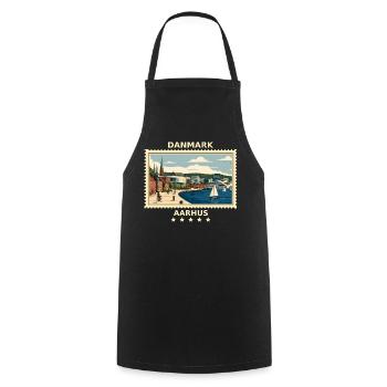 Dänemark Aarhus Vintage Reisemarke - Kochschürze - Schwarz - Vorne - AI Model Male 185 dark (185cm)