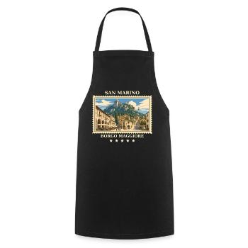 San Marino Borgo Maggiore Vintage Reisemarke - Kochschürze - Schwarz - Vorne - AI Model Male 185 dark (185cm)