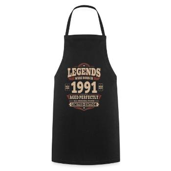 Cadeau pour 35 ans Mari 1991 Vintage Rétro - Tablier de cuisine - noir - Devant - AI Model Male 185 dark (185cm)