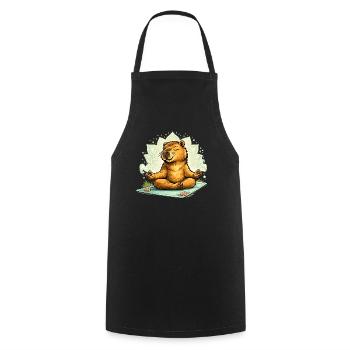 Douce capybara faisant du yoga - Tablier de cuisine - noir - Devant - AI Model Male 185 dark (185cm)