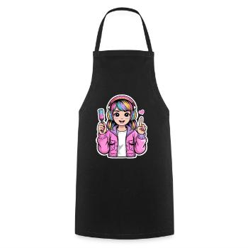 Kawaii girl with headphones - Cooking Apron - black - Front - AI Model Male 185 dark (185cm)