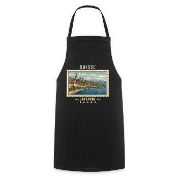 Schweiz Lausanne Vintage Reisemarke - Kochschürze - Schwarz - Vorne - AI Model Male 185 dark (185cm)