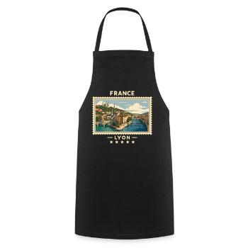 Frankreich Lyon Vintage Reisemarke - Kochschürze - Schwarz - Vorne - AI Model Male 185 dark (185cm)