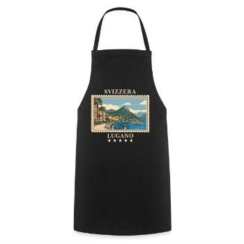 Schweiz Lugano Vintage Reisemarke - Kochschürze - Schwarz - Vorne - AI Model Male 185 dark (185cm)