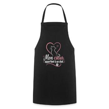Mon cœur appartient à un chat - Tablier de cuisine - noir - Devant - AI Model Male 185 dark (185cm)