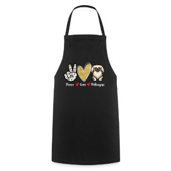 Peace Love Pekingese – Peke Dog Mama Papa Schoßhund - Kochschürze - Schwarz - Vorne - AI Model Male 185 dark (185cm)