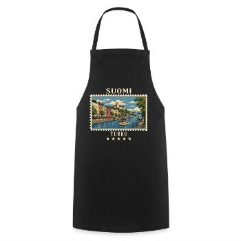 Finnland Turku Vintage Reisemarke - Kochschürze - Schwarz - Vorne - AI Model Male 185 dark (185cm)