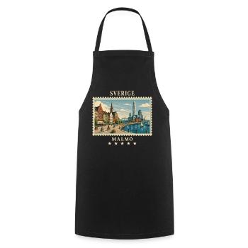 Schweden Malmö Vintage Reisemarke - Kochschürze - Schwarz - Vorne - AI Model Male 185 dark (185cm)