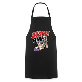 Aussie On! Playful Frisb Dog - Cooking Apron - black - Front - AI Model Male 185 dark (185cm)