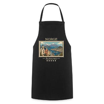 Norwegen Ålesund Vintage Reisemarke - Kochschürze - Schwarz - Vorne - AI Model Male 185 dark (185cm)