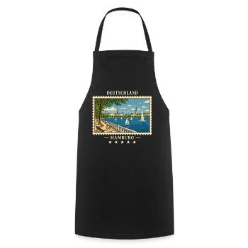 Deutschland Hamburg Vintage Reisemarke - Kochschürze - Schwarz - Vorne - AI Model Male 185 dark (185cm)