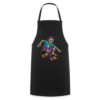 Skeleton Skater Halloween Vintage T-Shirt Motif - Cooking Apron - black - Front - AI Model Male 185 dark (185cm)