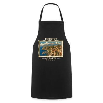 Türkiye Antalya Vintage Reisemarke - Kochschürze - Schwarz - Vorne - AI Model Male 185 dark (185cm)
