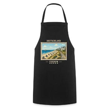 Deutschland Usedom Vintage Reisemarke - Kochschürze - Schwarz - Vorne - AI Model Male 185 dark (185cm)