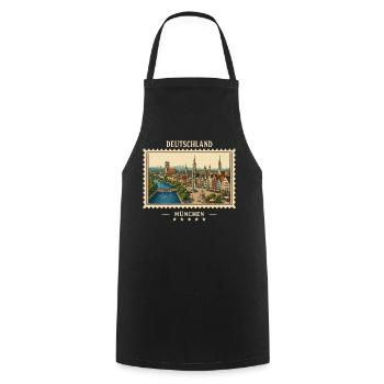 Deutschland München Vintage Reisemarke - Kochschürze - Schwarz - Vorne - AI Model Male 185 dark (185cm)