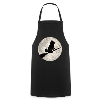 Shiba Inu Witch's Broom Full Moon T-Shirt Halloween - Cooking Apron - black - Front - AI Model Male 185 dark (185cm)