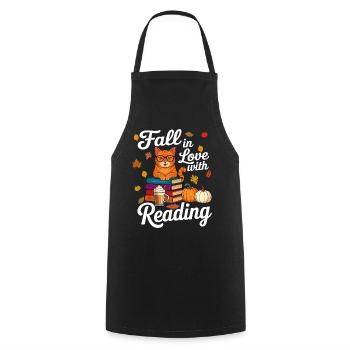 Cat Reading Books Autumn Pumpkin - Book Lover - Cooking Apron - black - Front - AI Model Male 185 dark (185cm)