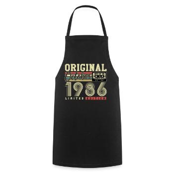 Original October 1986 – 40th Birthday Retro - Cooking Apron - black - Front - AI Model Male 185 dark (185cm)