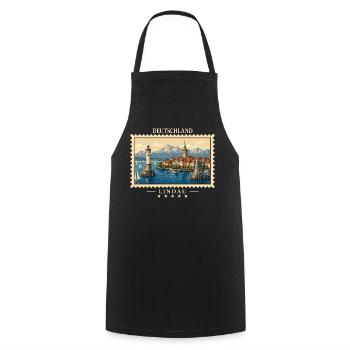 Deutschland Lindau Vintage Reisemarke - Kochschürze - Schwarz - Vorne - AI Model Male 185 dark (185cm)