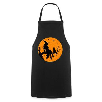 Sorcière d’Halloween avec un motif de t-shirt de chat en pleine lune - Tablier de cuisine - noir - Devant - AI Model Male 185 dark (185cm)