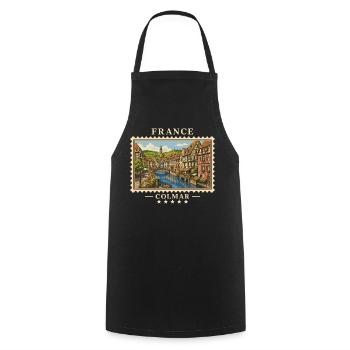 Frankreich Colmar Vintage Reisemarke - Kochschürze - Schwarz - Vorne - AI Model Male 185 dark (185cm)