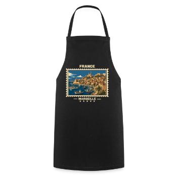 France Marseille Vintage Travel Brand - Cooking Apron - black - Front - AI Model Male 185 dark (185cm)