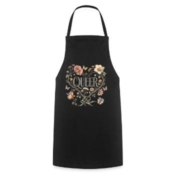 Queer Floral Heart T-Shirt LGBTQ Pride Vintage - Cooking Apron - black - Front - AI Model Male 185 dark (185cm)