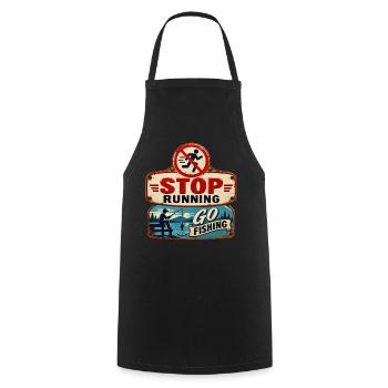 Stop Running – Go fishing. - Cooking Apron - black - Front - AI Model Male 185 dark (185cm)